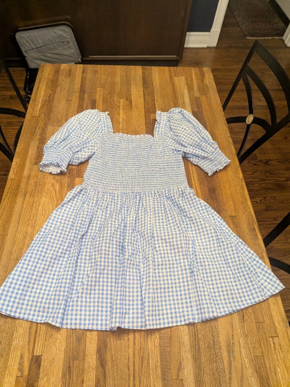 Lt Blue Gingham Puffy Sleeves Elastic Bodice Short Dress Germany Oktoberfest XL